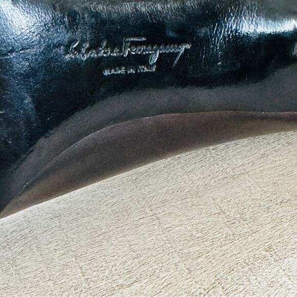 Salvatore Ferragamo Pointed Leather Bow Heels Pumps Black Size 10 - Picture 7 of 11